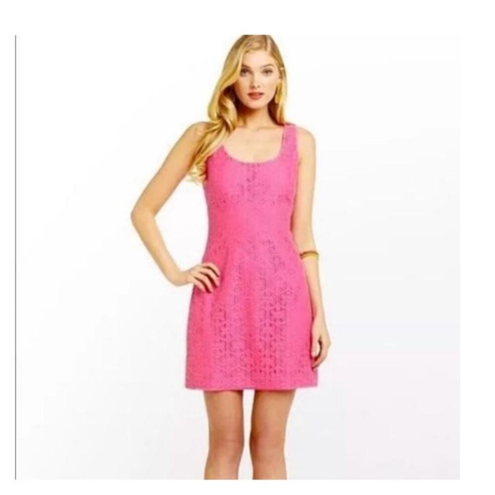 Lilly Pulitzer Lonnie Dress Fiesta Pink Daisy Lane Lace Lonnie Dress sz 2 Sheath